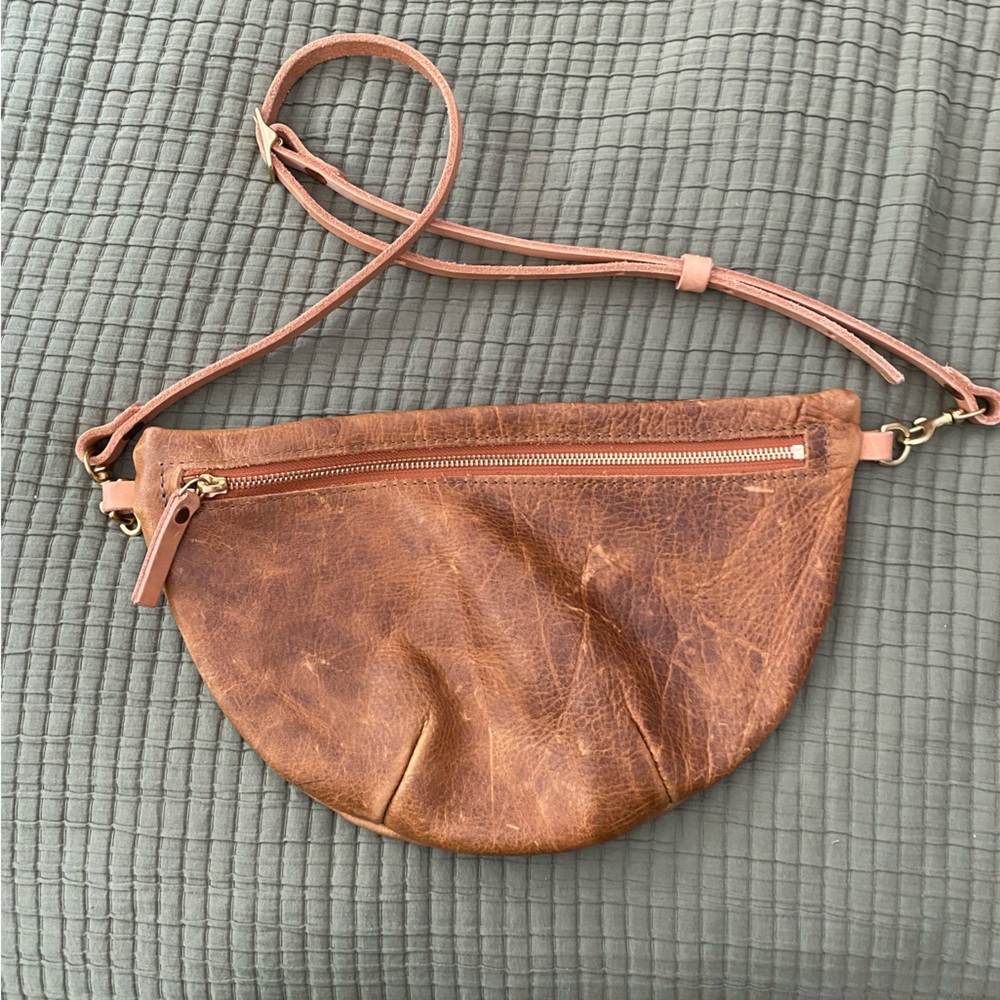 Meanwhile Back on the Farm Fanny Leather Belt Bag on Camel